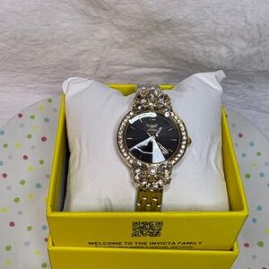 Invicta Black and Gold Watch with Crystal Details
